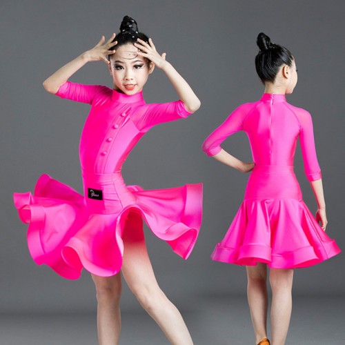 Children hot pink blue Latin dance skirt girls latin dance costume dance dress competition test Latin performance costumes